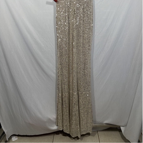 NEW $398 IEENA Mac Duggal [ 0 ] Sequin Bow Halter Neck‎ Column Gown Silver - Picture 12 of 15